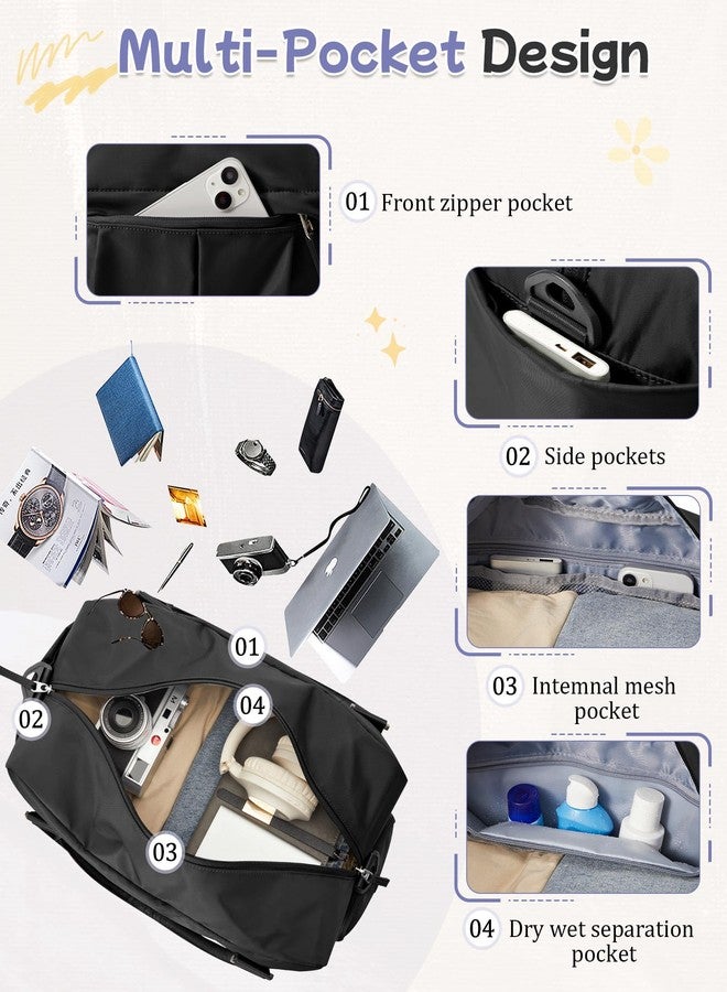 BJLFS Large Duffle Bag for Travel with Shoe Compartment, Puffer Weekender Bags for Women Travel Tote Carry on Duffel Bag for Airplanes, Personal Item Bag Gym Bag Women, Black - Image 4